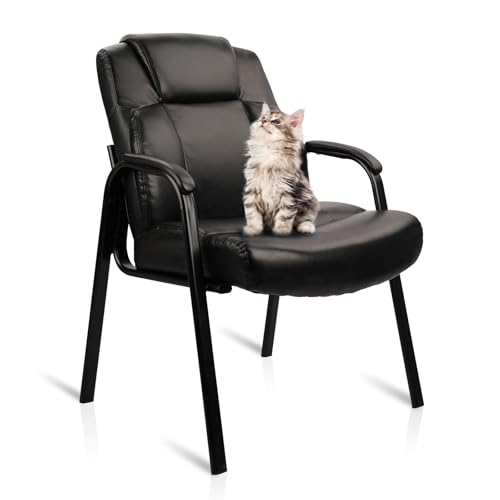 Big & Tall Leather Office Chair 500lb Capacity with Bonded PU Upholstery - No Wheels Reception Desk Chair