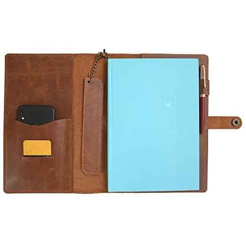 The Antiq XL Leather Journal Cover Refillable with Bookmark and Pen Loop, 7x10 Inch Hard Notebook Cover, Large Leather Notebook Cover, Soft Cover Diary Case, Refillable Leather Diary with Pen Holder