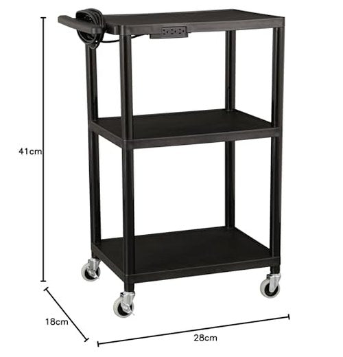 Norwood Commercial Furniture Mobile Utility AV Cart with Power Strip and Casters, Rolling Presentation and Media Cart on Wheels, Black