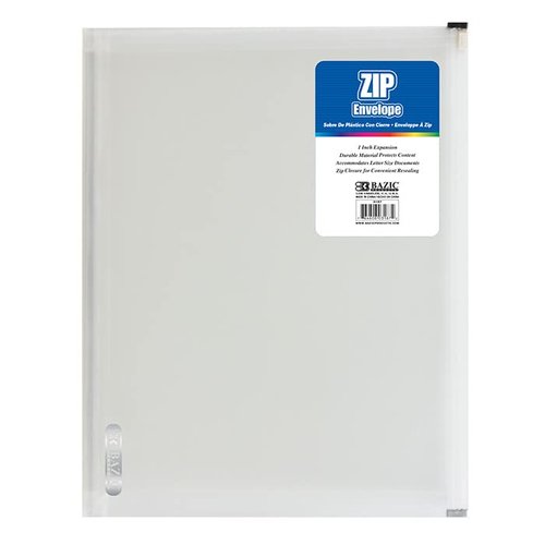 BAZIC Products Plastic Envelope Poly Envelopes, Letter Size Clear Folder Zip Closure, A4 Size File Folders, Documents Organizer, School Office Supplies, 24-Pack