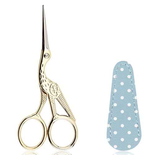 BIHRTC Small Craft 4.5Inch Embroidery Scissors with Artificial Leather Cover Stainless Steel Tip Bird Stork Scissors Shears for Sewing Crochet Embroidery Paper Art Work