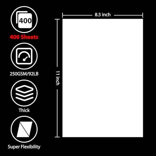 OcePor 400 Sheets White Cardstock 8.5¡± x 11¡±, 92lb/250gsm Card Stock, Thick Card Stock Paper, Heavy Cardstock Paper for Printer, Resume, Scrapbooks, Art, Crafts, Business Cards