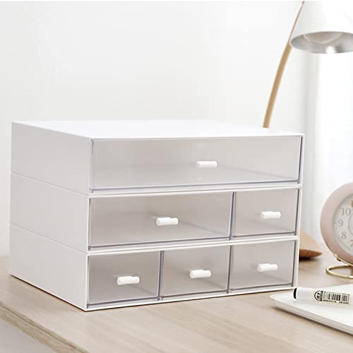 Kulusion 9x6.5x2 Inch 3-Tier Stackable Desk Organizer with 6 Compartments - White, Multi-Use Storage Drawer