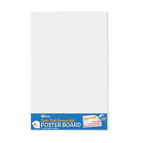 White Quick Stick Poster Board, 14¡Èx22¡È ? 4 Pack ? Self-Adhesive, Peel and Stick Poster Board with Mounting Strips ? Heavyweight 20 PT, 300 GSM ? C1S Coated ? No Tape Needed
