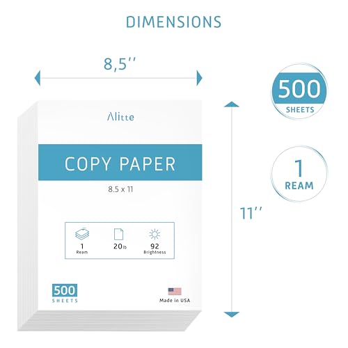 Printer Paper - 8.5 x 11 White Letter Size Copy Paper, 1 Ream 500 Sheets 20 lb Printing Paper for Documents Writing, Drawing, Smooth, 92 Bright | Home, School, Office Supplies | Made in USA