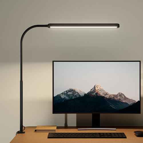 SUPERDANNY Eye-Caring LED Desk Lamp 360¡Æ Flexible Gooseneck Work Lamp with Desk Side Clamp Touch Control 3 Light Colors Smooth Dimming Task Lighting Reading Light for Home Office College Dorm, Black