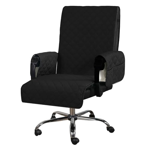H.VERSAILTEX Water-Resistant Office Chair Protector with Armrest Covers, Universal High-Back Chair Cover (Black/Grey) – Includes Buckles