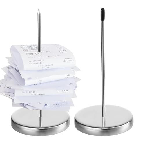 2pcs Restaurant Receipt Holders with Spike & Base - Metal Ticket Organizer