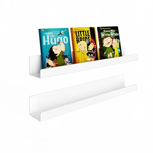 Opps Magnetic Book Shelf for Whiteboard: Acrylic Book Display Shelf with Strong Adsorption Capacity, 2 Pack Magnetic Book Holder for Refrigerator Classroom Office Teacher Kids (White)