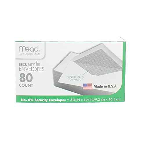 Mead #6-3/4 Envelopes, 3-5/8" x 6-1/2", Security Printed Lining for Privacy, Gummed Closure, White All-Purpose 20-lb Paper Mailing Envelopes, 80 Count (75212)