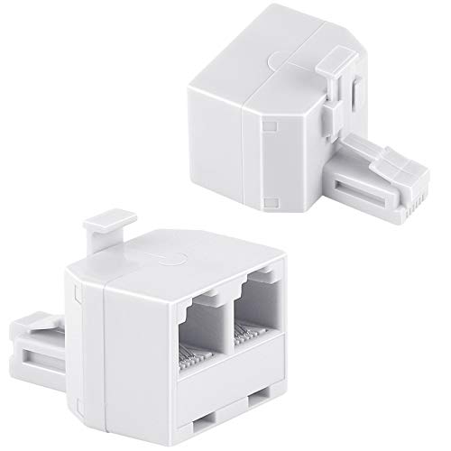 Uvital White RJ11 Phone Jack Splitter 1 to 2 Duplex Wall Adapter, 2 Pack