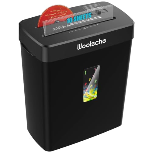 Woolsche 10-Sheet Cross Cut Paper Shredder with 3.43 Gallon Basket, Home Office Security