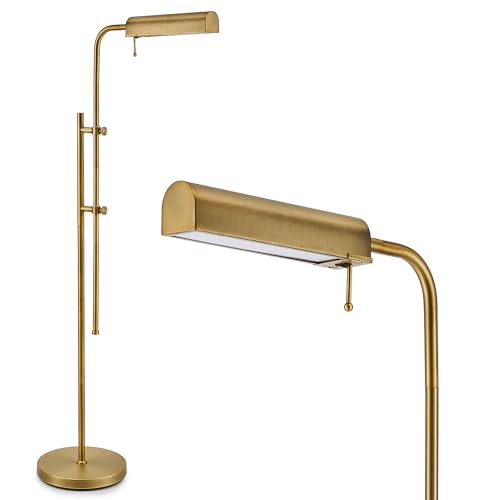VONLUCE LED Floor Lamp, 62.5" Industrial Floor Lamp for Living Room with Adjustable Height Swing Arm Head 3 Color Temperatures, Metal Standing Pole Lamp for Bedroom Reading, Antique Brass