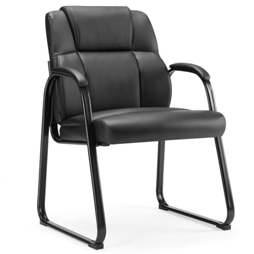 PU Leather Conference Room Chair - Tall Back Guest Chair with Padded Arms, Non-Slip 300 lb Capacity, Black (Wide Seat, 1pc)