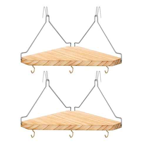 Fabric Wall Cubicle Corner Shelf with Hooks for Work Decor, Wooden Cubicle Organizer Storage Shelf with Hangers Cubicle Accessories for Women Men Desk, 2 Pack