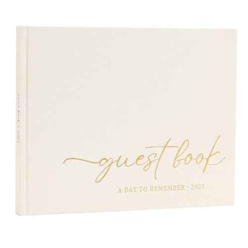 Elegant Wedding Guest Book for Wedding Reception, Beautiful Guestbook for Baby Shower Decor, 100 Blank Pages for Sign in, Polaroid Pictures and Photos, Linen Cover (2025, Beige)