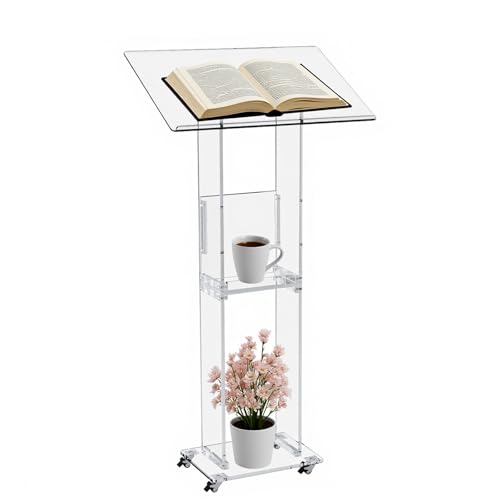 Acrylic Podium Stand 47" with Wheels - Clear Pulpit for Church, Weddings, Concerts, Classes