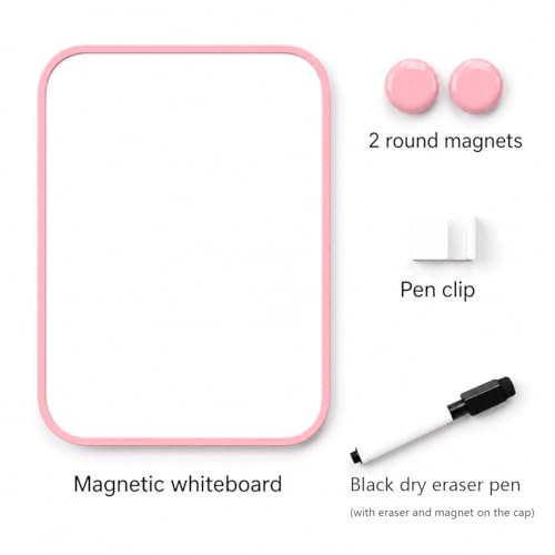 Pink 6x8 Inch Magnetic Whiteboard with Erasable Markers & Round Magnets