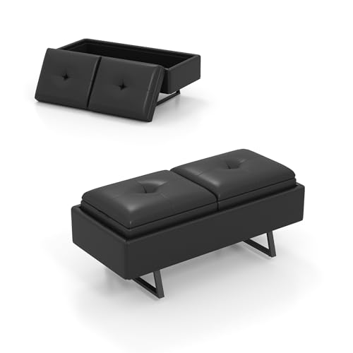 AIIT 2-Seat Waiting Room Bench with Storage (Black) - PU Leather, Thick Cushion, 4.7in Storage Box