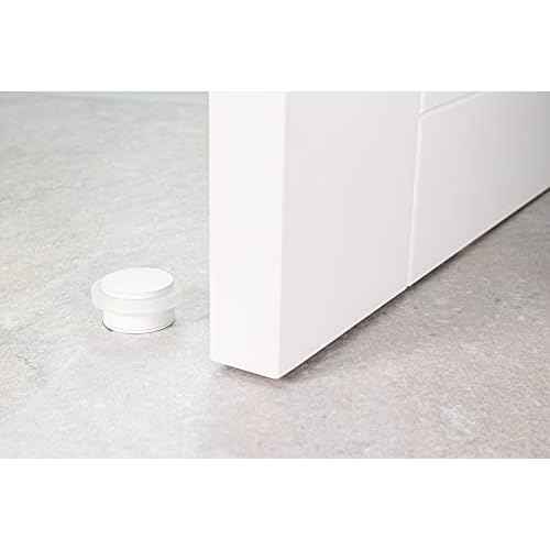 EVI Herrajes | White Door Stop | Modern Design | H:0.82¡° - W:1.37¡± | Adhesive or Screw Installation Included | Natural Silicone Protection | Floor Door Stop