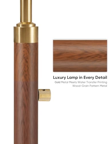 PARTPHONER Gold and Walnut Dimmable 65-Inch Mid-Century Modern Arc Floor Lamp with Linen Shade