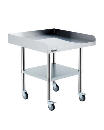 Garvee 30x30 Inch Stainless Steel Mobile Work Table with 3-Sided Backsplash, Height-Adjust Undershelf & Locking Casters (30x30x26)