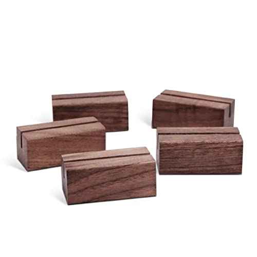 UNIQOOO 20 Pack Place Card Holders | Rustic Walnut Wood Escort Cards Display Stands | Table Number Sign and Photo Stand | Perfect for Retail Shop, Cafe, Home, Wedding, Dinner Party Events Decoration