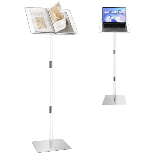Koretech Clear Acrylic Podium Stand with Metal Base, Adjustable Angles 15x11 in, 52 in tall for Church, Weddings, Classroom