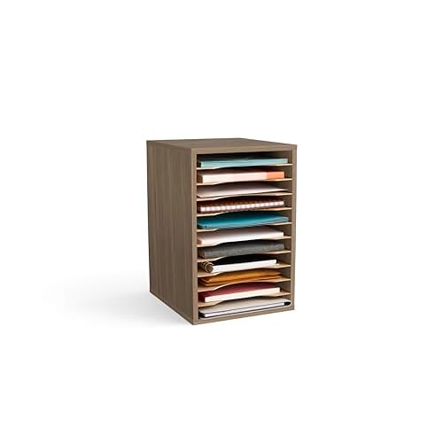 Safco Products Vertical Desktop Sorter, 11 Compartment, Gray Wood