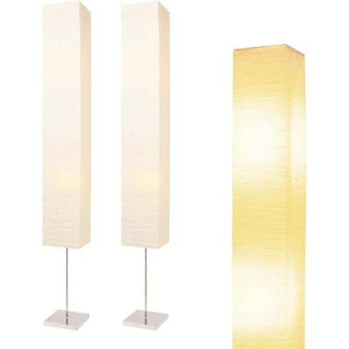 Paper Floor Lamp, Japanese Floor Lamp with Rice Paper Lamp Shade, Corner Paper Lantern Floor Lamp for Bedroom, Office, Living Room Whit No Bulb (Square 2 Pack)