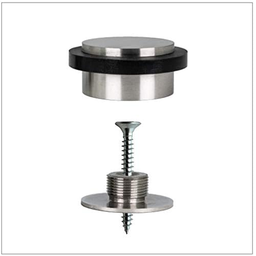 Adhesive or Screwing Doorstop | 1.37'' X 0.8'' | Black Rubber | Stainless Steel | Includes Screw + Clamping Anchor and Adhesive Threaded Base | Mod. I-203