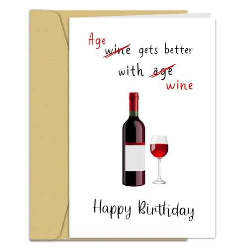 Funny Wine Birthday Cards for Women Men - Age Gets Better With Wine, Humorous Birthday Cards for Friends, Hilarious Birthday Card for Wife Husband