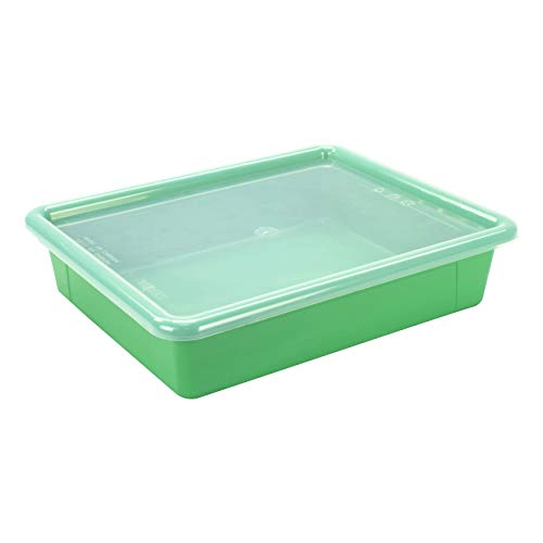 Storex Letter Size Flat Storage Tray ? Organizer Bin with Non-Snap Lid for Classroom, Office and Home, Green, 5-Pack (62539U05C)