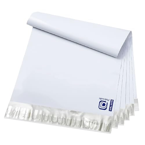 POLYSELLS White Poly Mailers 12x15.5 Inches, 50 Pack Waterproof Self-Seal Shipping Envelopes for Clothing & Accessories (Silver/White)