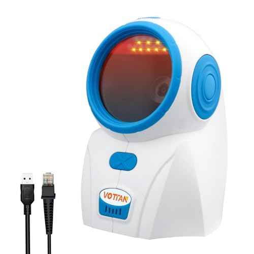 VOTTAN Desktop Barcode Scanner, Hands-Free QR 1D 2D Wired USB Omnidirectional Bar Code Scanner Screen Automatic Scanning Platform Scanner for POS Cash Register (White)