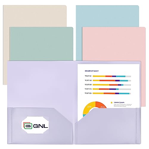 GNL Pastel Colors 5-Pack Heavy Duty 2 Pocket File Folders - Letter Size
