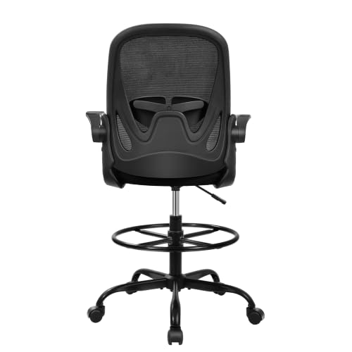 Primy Tall Office Drafting Chair Black with Flip-up Armrests & Lumbar Support - Model 934-Z