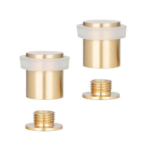 Pack of 2 EVI Door Stoppers |Brass Door Stopper - Screw Fastening - White Rubber Protector - 0.79 x 0.99 Inch Door Stop