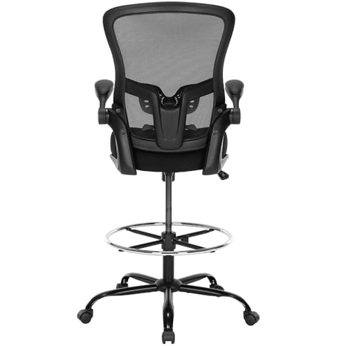 Luckyear Ergonomic Drafting Chair Tall Office Stool with Footrest, Mesh Back & Flip-Up Arms