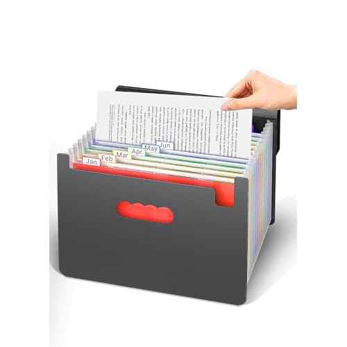 Expanding File Folders,Accordion File Organizer with Handle,13 Pockets Expandable Filing Folders,Tabs Included in Filing Box,Adjustable Strap,Bill Documents Organizer,A4/Letter Size