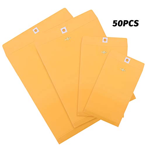 Frienda 50 Pcs Kraft Clasp Envelopes - 4 Sizes, Yellow, Office & Organization
