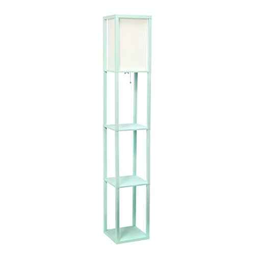 Simple Designs LF1014-WHT Etagere Organizer Storage Shelf Linen Shade Floor Lamp, White
