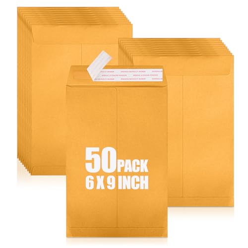 ACSTEP 6x9 Catalog Envelopes 50 Pack Brown Kraft Self-Seal Mailing Envelopes