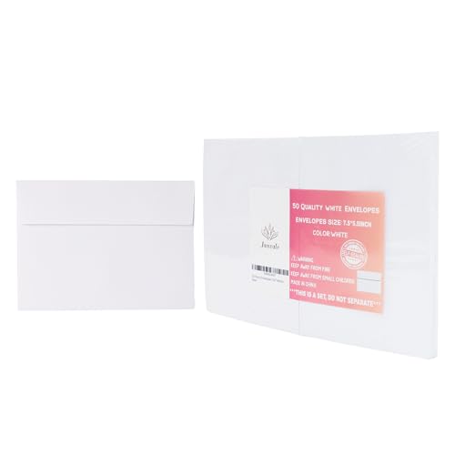 Janvale A7 White Envelopes 5.25x7.25 Inch 50 Pack for Invitations & Mailing