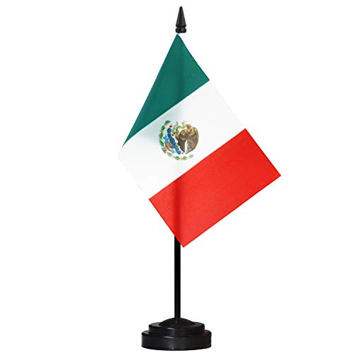 Anley Mexico Deluxe Desk Flag Set - 6x4 Inch Miniature Flag with 12-Inch Pole & Black Base - Vivid Color, Fade Resistant - Mexico Flag