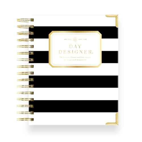 Day Designer 2025-26 Mini Daily Planner, July 2025 - June 2026, 6x8.125 Page Size, Glossy Laminated Cover (Black Stripe)
