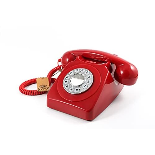 GPO 746 Push-Button 1970s-style Retro Landline Phone - Curly Cord Authentic Bell Ring - Red