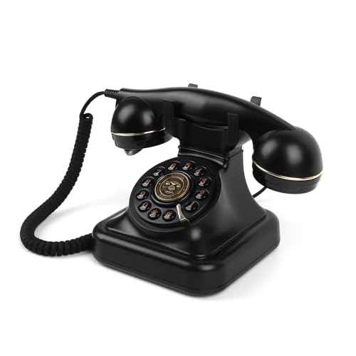 Rotary Phone, Old Desk Phones, Retro Landline Telephone, Classic Vintage Push Button Telephone with Redial Function for Home Office Hotel School, Black