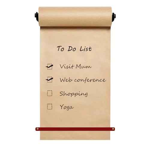 12" Kraft Paper Dispenser Wall Mount, Butcher Paper Dispenser Ideal for Home Office with 30 meter Kraft Roll (Black Wall Mount Brown PU Leather Strap)