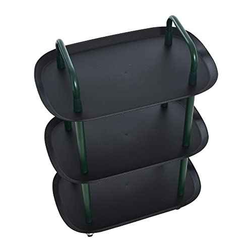 Main + Mesa Modern Plastic and Metal 3-Tier Trolley, Black and Dark Green